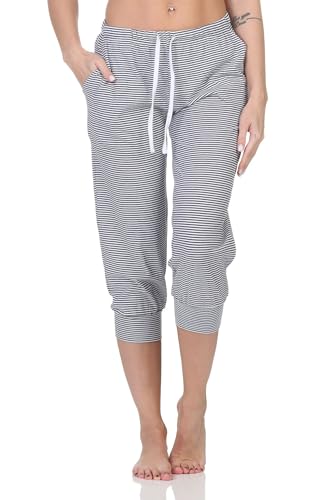 Normann Damen Schlafanzug Pyjama Capri-Hose 3/4-lang - Mix & Match - perfekt zu kombinieren, Farbe:Streifen_Marine, Größe:40-42 von Normann