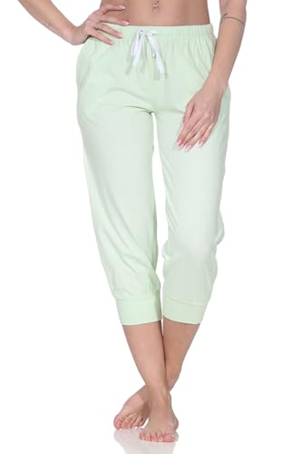 Normann Damen Schlafanzug Pyjama Capri-Hose 3/4-lang - Mix & Match - perfekt zu kombinieren, Farbe:Streifen_grün, Größe:44-46 von Normann