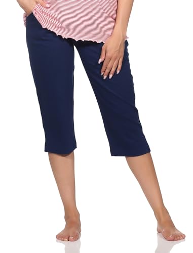 Normann Damen Schlafanzug Pyjama Capri-Hose 3/4-lang - perfekt zu kombinieren, Farbe:Marine, Größe:44-46 von Normann