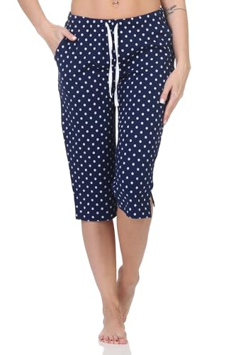 Normann Damen Schlafanzug Pyjama Capri-Hose 3/4-lang - Mix & Match - perfekt zu kombinieren, Farbe:Punkte_Marine, Größe:40-42 von Normann
