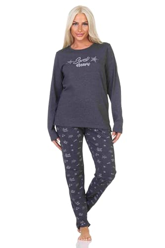 Normann Damen Schlafanzug Pyjama Langarm in Sterne Optik, Farbe:anthrazit, Größe:40-42 von Normann