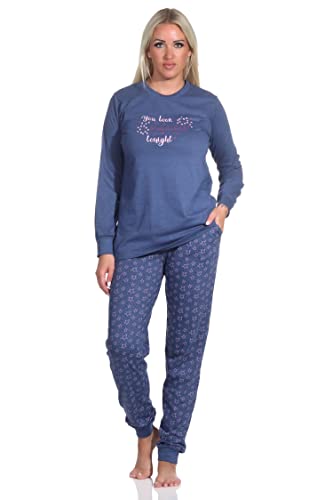 Normann Damen Schlafanzug Pyjama Langarm mit Bündchen in Sterne Optik - auch in Übergrößen, Farbe:blau-Melange, Größe:44/46 von Normann