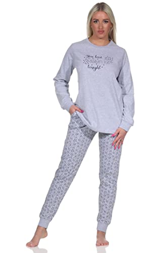 Normann Damen Schlafanzug Pyjama Langarm mit Bündchen in Sterne Optik - auch in Übergrößen, Farbe:grau-Melange, Größe:36/38 von Normann