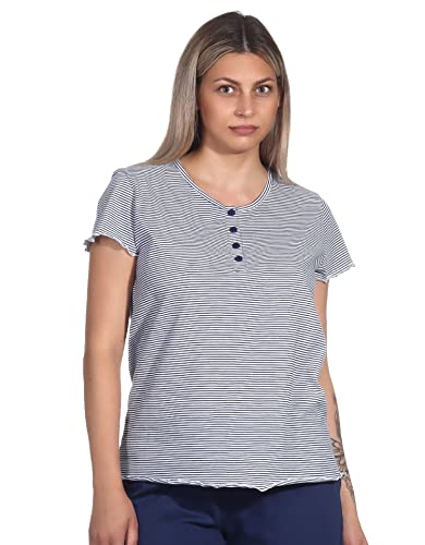 Normann Damen Schlafanzug Shirt Kurzarm Pyjama Oberteil Mix & Match in Streifenoptik, Farbe:Marine, Größe:36-38 von Normann