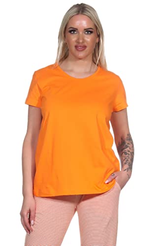 Normann Damen Schlafanzug Shirt Kurzarm Pyjama Oberteil Mix & Match in unifarben, Farbe:orange, Größe:48-50 von Normann