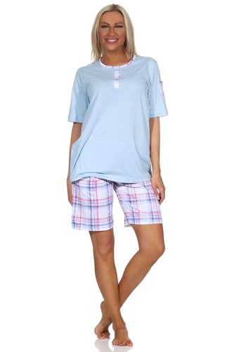 Normann Damen Schlafanzug Shorty Kurzarm mit Karierter Hose - auch in Übergröße, Farbe:hellblau, Größe:36-38 von Normann