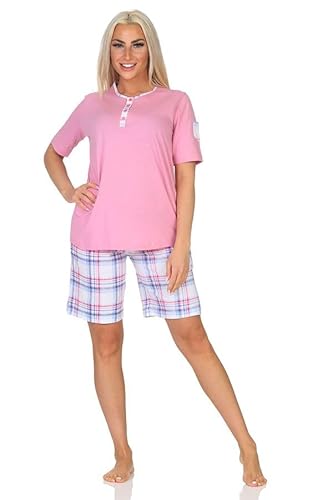 Normann Damen Schlafanzug Shorty Kurzarm mit Karierter Hose - auch in Übergröße, Farbe:rosa, Größe:60-62 von Normann