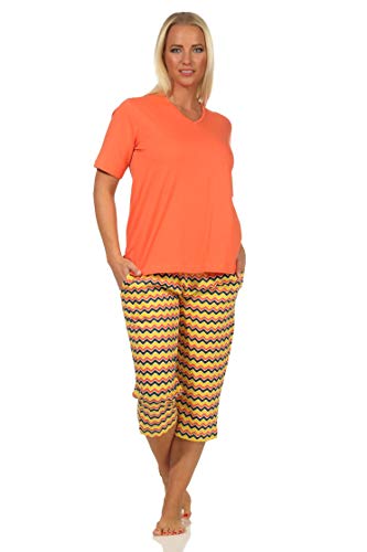 Damen Kurzarm Capri Schlafanzug Pyjama im Ethnostyle - auch in Übergrössen - 112 204 899, Farbe:orange, Größe:44-46 von Normann