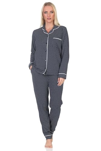 Normann Damen Schlafanzug Pyjama lang in klassischen Style aus Jersey - auch in Übergröße, Farbe:Allover, Größe:36-38 von Normann