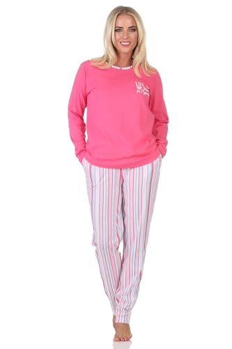 Normann Damen Schlafanzug lang Pyjama in edler Streifenoptik - auch in Übergrößen, Farbe:pink, Größe:36-38 von Normann