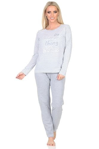 Normann Damen Schlafanzug lang Pyjama in feiner garngefärbten Streifenoptik, Farbe:grau-Mel., Größe:40-42 von Normann