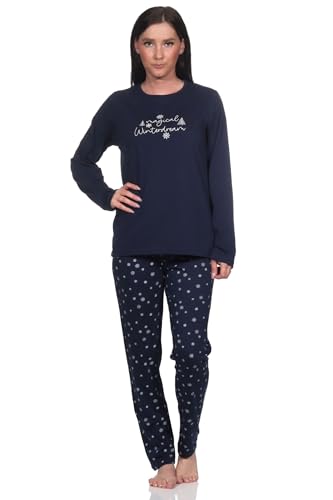 Normann Damen Schlafanzug lang Pyjama in wunderschöner Eiskristall Optik, Farbe:Navy, Größe:48-50 von Normann