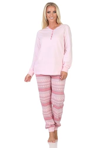 Normann Damen Schlafanzug lang Pyjama mit Bündchen im Ethnolook - auch in Übergrößen, Farbe:rosa, Größe:56-58 von Normann