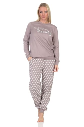 Normann Damen Schlafanzug lang in Kuschel Interlock Qualität in Tupfen Optik, Farbe:grau, Größe:44-46 von Normann