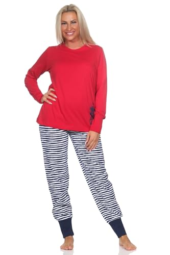 Normann Damen Schlafanzug lang mit Bündchen in maritimer Optik - auch in Übergrössen, Farbe:rot, Größe:36-38 von Normann