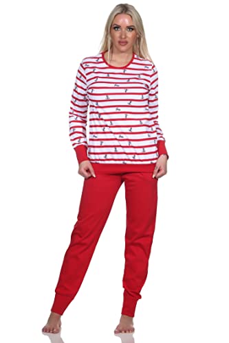 Normann Damen Schlafanzug mit Bündchen in maritimer Optik - auch in Übergrössen, Farbe:rot, Größe:48-50 von Normann