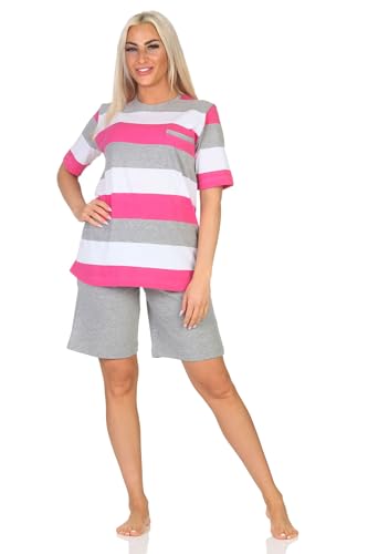 Normann Damen Shorty Pyjama Kurzarm in Blockstreifenoptik - auch in Übergrössen, Farbe:pink, Größe:48-50 von Normann