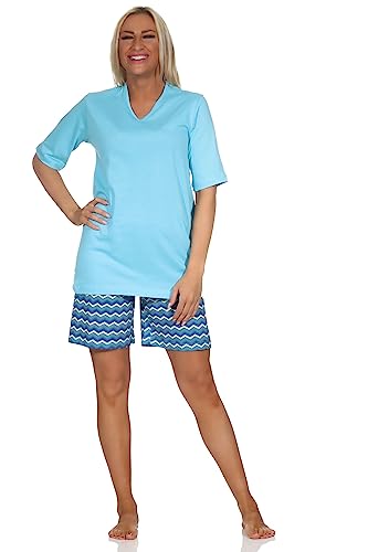 Normann Damen Shorty Pyjama kurz mit gemusterten Shorts in strahlenden Farben, Farbe:blau, Größe:40-42 von Normann