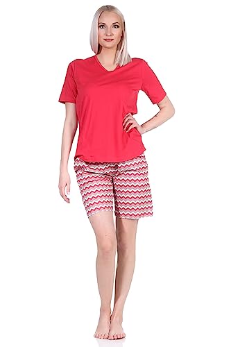 Normann Damen Shorty Pyjama kurz mit gemusterten Shorts in strahlenden Farben, Farbe:rot, Größe:48-50 von Normann