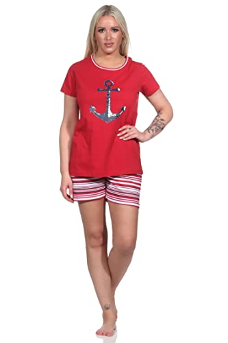 Normann Damen Shorty Pyjama mit Anker-Motiv und gestreiften Shorts - 122 205 10 755, Farbe:rot, Größe:40-42 Normann Damen Shorty Pyjama mit Anker-Motiv und gestreiften Shorts - 122 205 10 755, Farbe:rot, Größe:40-42 von Normann