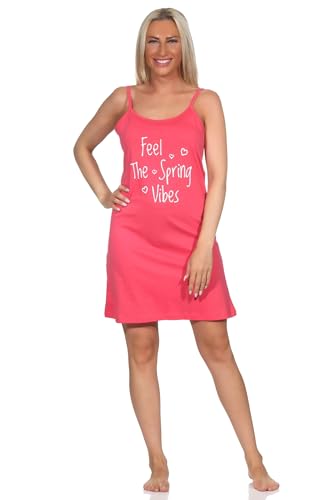 Normann Damen Spaghetti Nachthemd Negligé mit Frontprint - auch in Übergrößen, Farbe:pink, Größe:52-54 von Normann