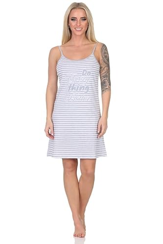 Normann Damen Spaghettiträger Nachthemd in feiner Streifenoptik mit Frontprint, Farbe:grau-Mel., Größe:60-62 von Normann