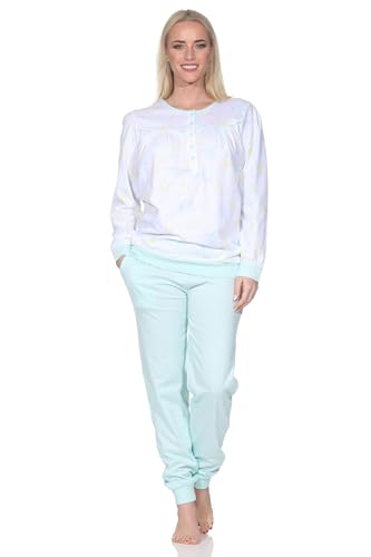 Normann Damen fraulicher Langarm Schlafanzug Pyjama mit Bündchen in Klassischer Optik, Farbe:helltürkis, Größe:40-42 von Normann