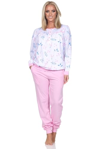 Normann Damen fraulicher Langarm Schlafanzug Pyjama mit Bündchen in Klassischer Optik, Farbe:rosa, Größe:48-50 von Normann