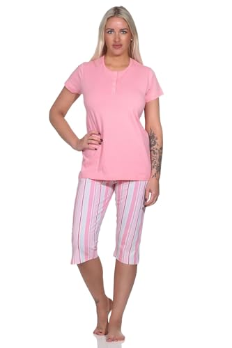 Normann Eleganter Damen Capri Pyjama, Schlafanzug mit Knopfleiste und ¾ Capri Hose, Farbe:Rose, Größe:48-50 von Normann