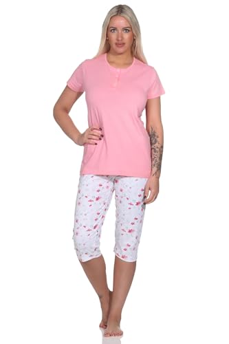 Normann Eleganter Damen Capri Pyjama, Schlafanzug mit Knopfleiste und ¾ Capri Hose, Farbe:rosa, Größe:36-38 von Normann