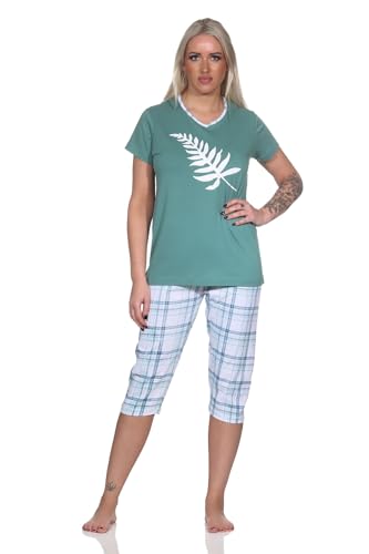 Normann Eleganter Damen Capri Pyjama mit Karierter ¾ Hose und Frontprint, Farbe:blau, Größe:48-50 von Normann