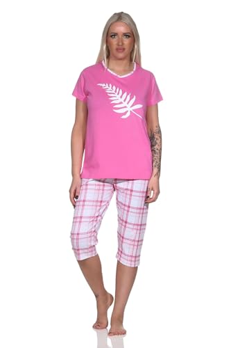 Normann Eleganter Damen Capri Pyjama mit Karierter ¾ Hose und Frontprint, Farbe:pink, Größe:48-50 von Normann