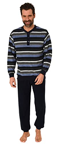 Normann Eleganter Herren Frottee Pyjama Langarm Schlafanzug mit Bündchen und Knopfleiste am Hals, Farbe:blau, Größe:58 von Normann