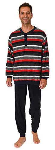 Normann Eleganter Herren Frottee Pyjama Langarm Schlafanzug mit Bündchen und Knopfleiste am Hals, Farbe:rot, Größe:54 von Normann