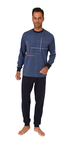 Normann Eleganter Herren Langarm Schlafanzug Pyjama mit Bündchen und Frontprint, Farbe:blau, Größe:58 von Normann