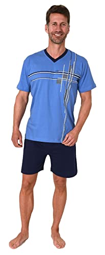 Normann Eleganter Herren Schlafanzug Kurzarm Shorty mit Frontprint – auch in Übergrössen, Farbe:blau, Größe:68/70 von Normann