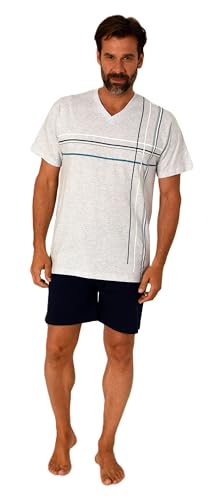 Normann Eleganter Herren Schlafanzug Kurzarm Shorty mit Frontprint – auch in Übergrössen, Farbe:grau-Mel., Größe:64-66 von Normann
