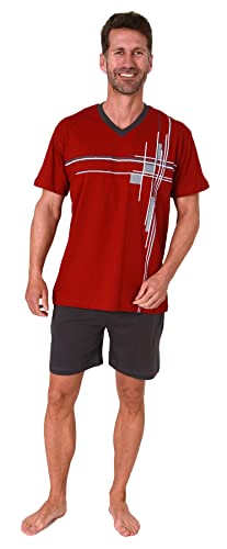 Normann Eleganter Herren Schlafanzug Kurzarm Shorty mit Frontprint – auch in Übergrössen, Farbe:rot, Größe:50 von Normann