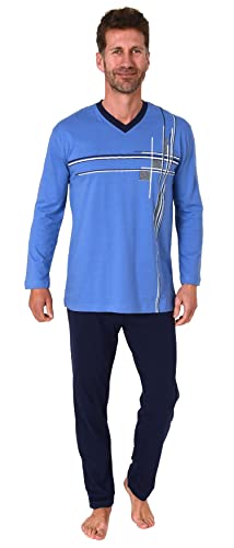 Normann Eleganter Herren Schlafanzug Langarm Pyjama mit Frontprint – auch in Übergrössen, Farbe:blau, Größe:52 von Normann