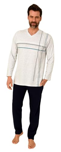 Normann Eleganter Herren Schlafanzug Langarm Pyjama mit Frontprint – auch in Übergrössen, Farbe:grau-Mel., Größe:68-70 von Normann