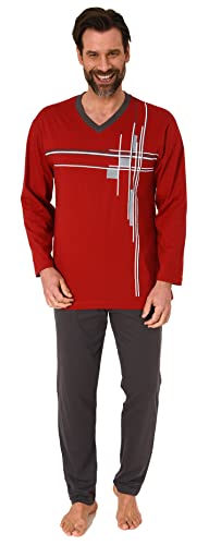 Normann Eleganter Herren Schlafanzug Langarm Pyjama mit Frontprint – auch in Übergrössen, Farbe:rot, Größe:64/66 von Normann