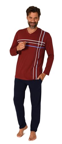 Normann Eleganter Herren Schlafanzug Langarm Pyjama mit Frontprint – auch in Übergrössen, Farbe:rot1, Größe:68-70 von Normann