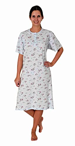 Normann Elegantes frauliches Damen Kurzarm Nachthemd mit Knopfleiste am Hals, Farbe:blau1, Größe:52-54 von Normann