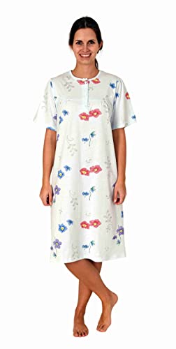 Elegantes frauliches Damen Kurzarm Nachthemd mit Knopfleiste am Hals, Farbe:blau2, Größe:44-46 von Normann