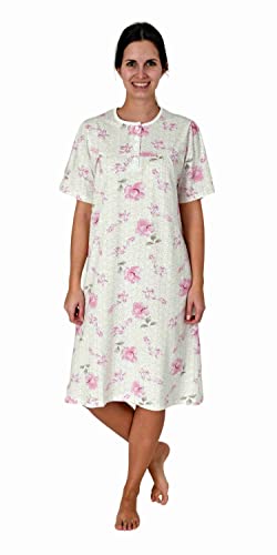 Elegantes frauliches Damen Kurzarm Nachthemd mit Knopfleiste am Hals, Farbe:rosa1, Größe:40-42 von Normann
