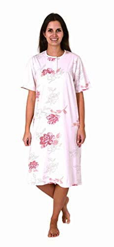 Elegantes frauliches Damen Kurzarm Nachthemd mit Knopfleiste am Hals, Farbe:rosa3, Größe:52-54 von Normann