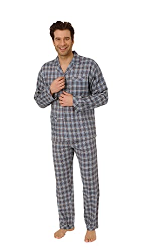 Normann Flanell Herren Schlafanzug Langarm Pyjama zum durchknöpfen - auch in Übergrössen, Farbe:grau, Größe:50 von Normann