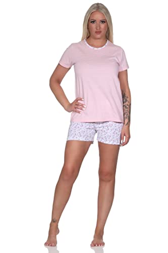 Normann Floraler Damen Shorty Schlafanzug, Pyjama mit kurzen Shorts und Ringeln, Farbe:rosa, Größe:44-46 von Normann