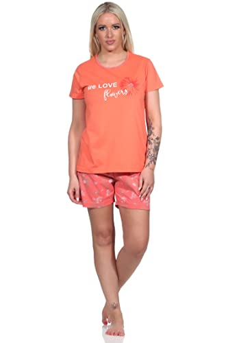 Normann Floraler Damen Shorty Schlafanzug kurz mit Schriftzug, Farbe:apricot, Größe:36-38 von Normann