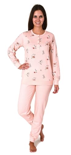 Normann Fraulicher Damen Pyjama mit Bündchen & Knopfleiste in floralem Muster, Farbe:apricot, Größe:44-46 von Normann